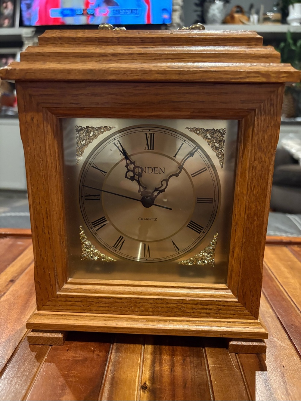 Linden Westminster Solid Oak Wood Mantle Clock with Chimes Battery Powered